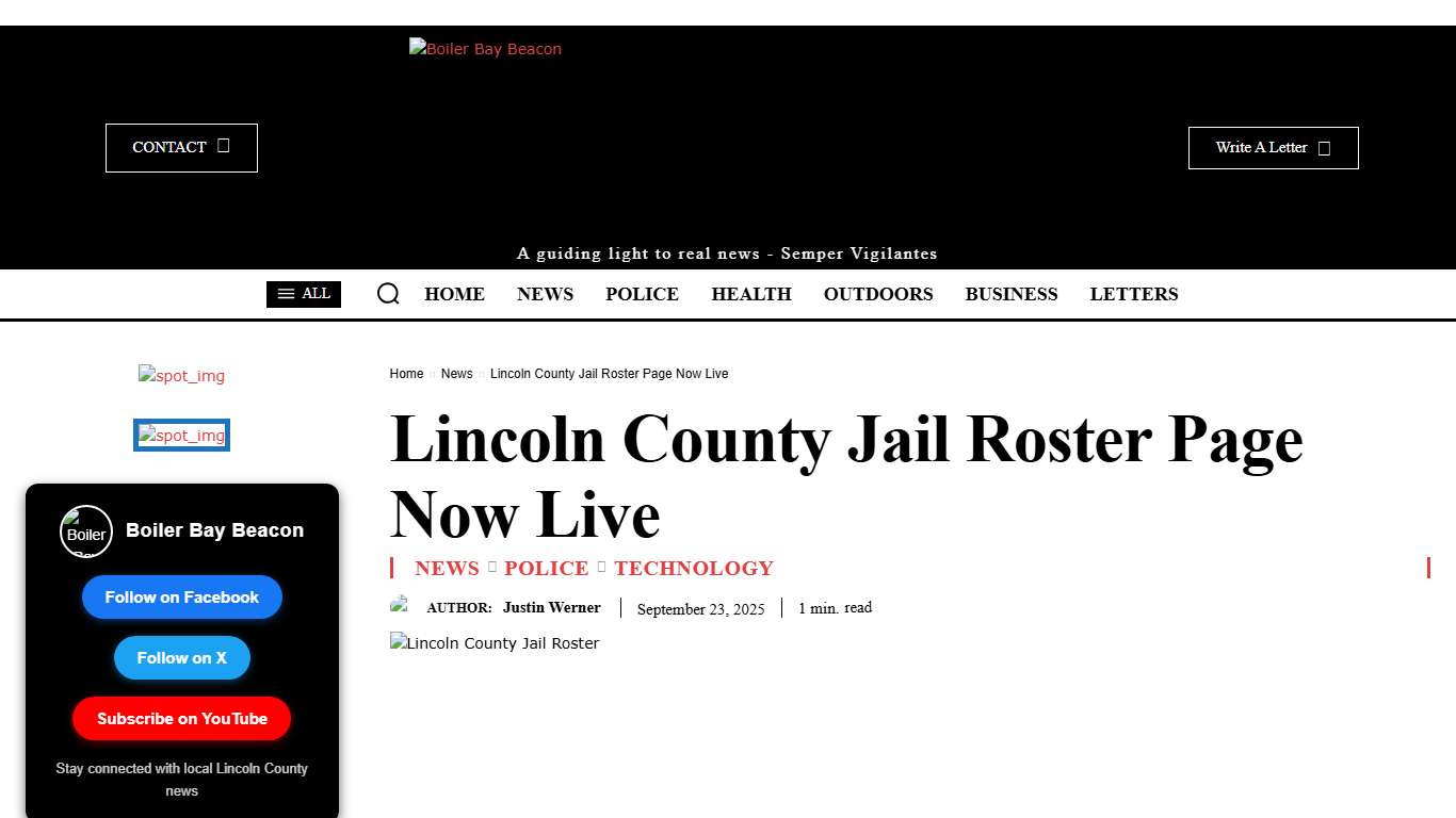 Lincoln County Jail Roster Page Now Live | Boiler Bay Beacon